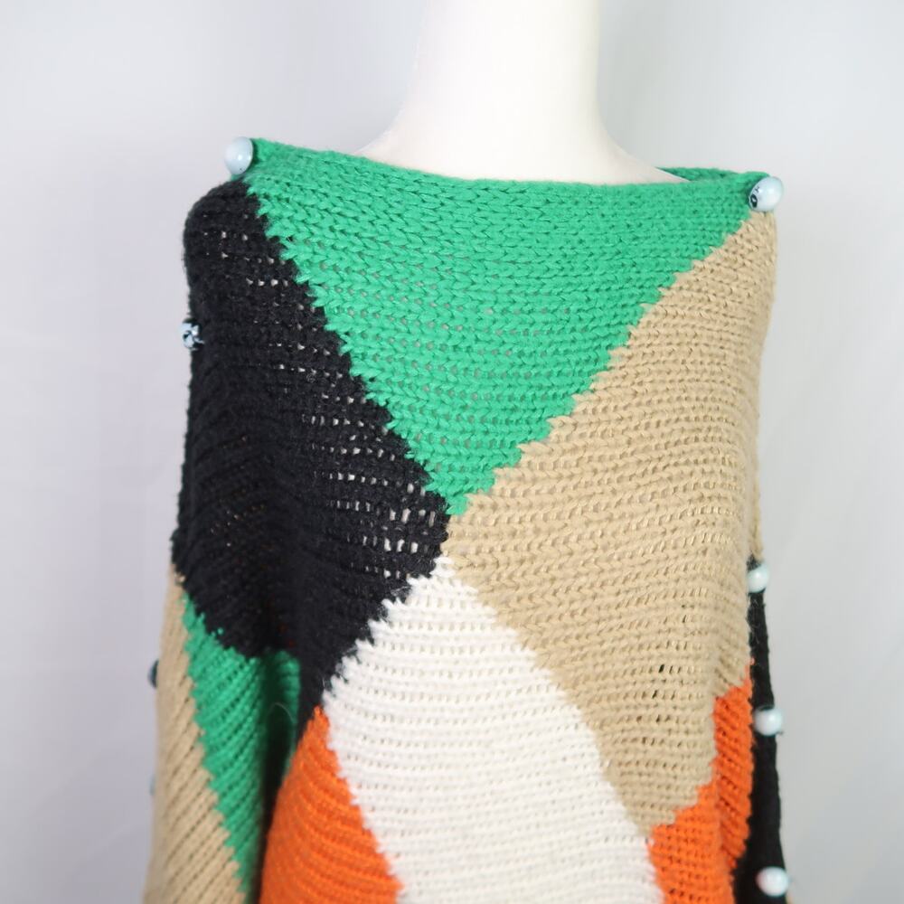 Vintage Y2K green orange colorblock slouchy knit sweater S - Picture 6 of 7